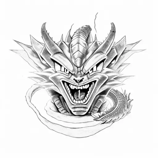 Create A Detailed Portrait Of A Dragon From Dragon Ball Z In A Black-grey Style Tattoo