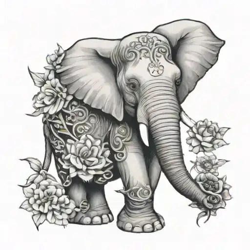 Mother Elephant With 10 Flowers Incorporated