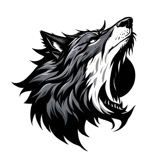 Moon With Shape Of Howling Wolf Head