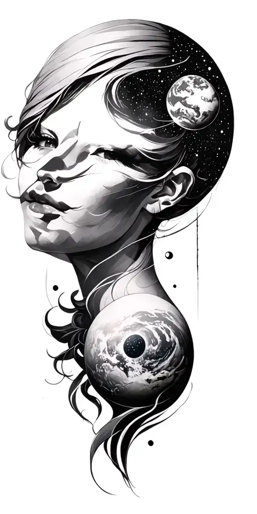 Universe And Woman Head