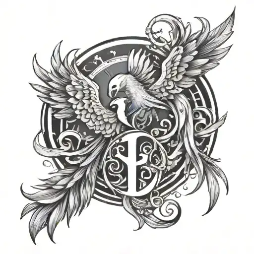 Pheonix Letter N And Sun And Moon Merging Together