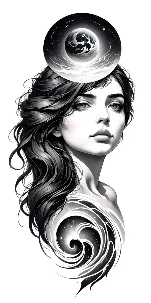 Woman Face And Universe Above Her Head