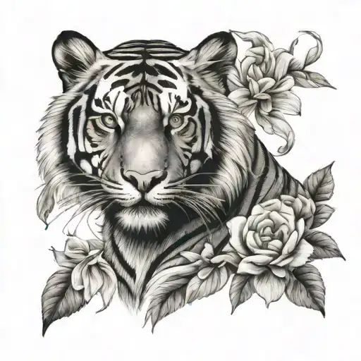 Tiger And Flowers