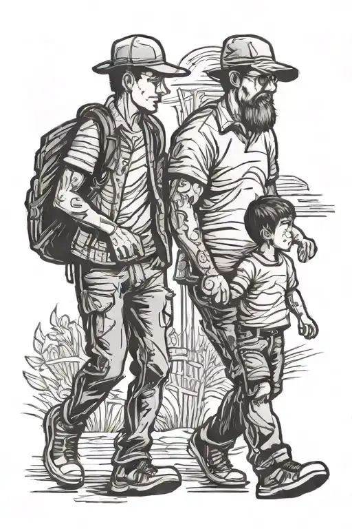 A Dad And Son Walking Hand In Hand Holding Tattoo