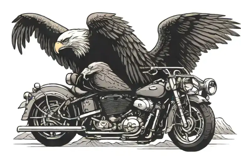 An Eagle Perched On A Motorcycle Handlebar With A Mountain Landscape In The Background