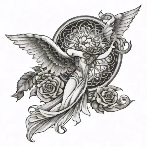 Angel And A Rose Window Background Back