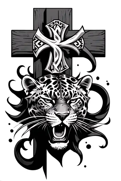 Angry Jaguar And Christian Cross Surrounded