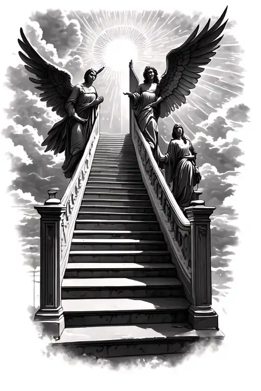 Stairway To Heaven Walking Up Stairs Angels Sun Rays Clouds Heaven Gate At The Top Of The Stairs Tattoo