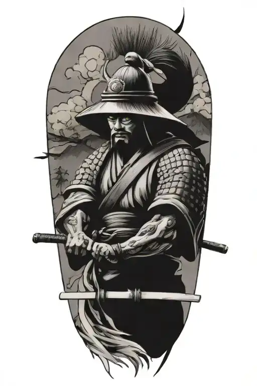 Japanese Culture With Samurai Looking Down