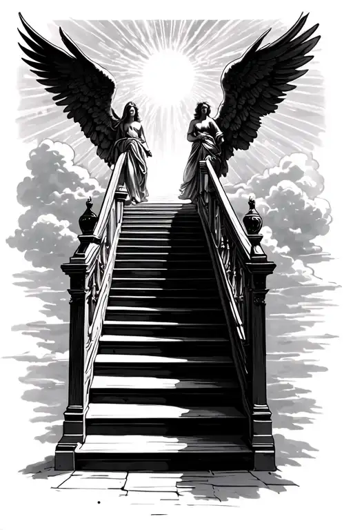 Stairway To Heaven Walking Up Stairs Angels Sun Rays Clouds Heaven Gate At The Top Of The Stairs Tattoo