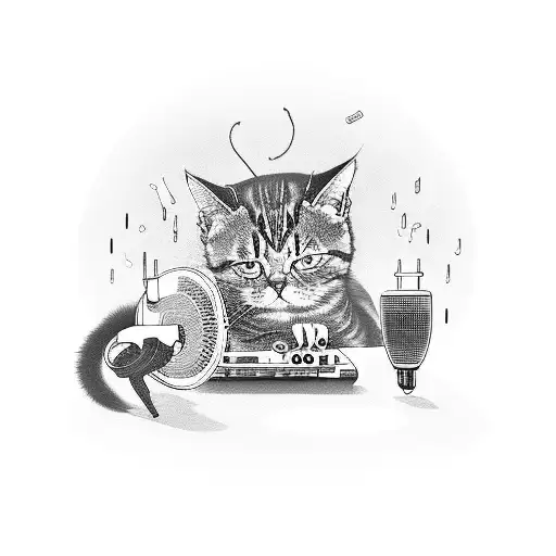 A Cat Dj Mixing Music With Hair Styling Tools As Turntables