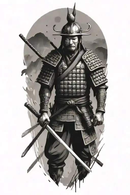 Japanese Culture With Samurai Warrior Standing Proudly
