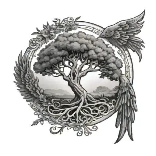 Tree Of Life Sun And Wings