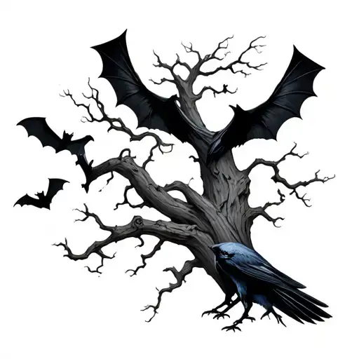 Poison Tree With Bats And A Raven