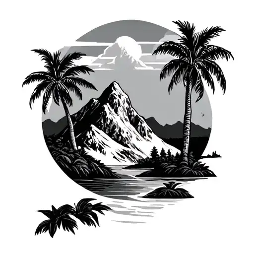 Mountain And Palm Tree