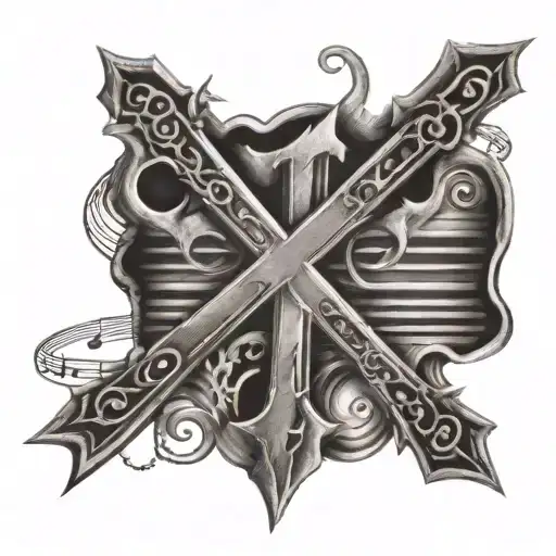 Christian Cross And Note Of Music Tattoo