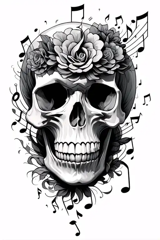 Skull & Music Notes Floating In The Air