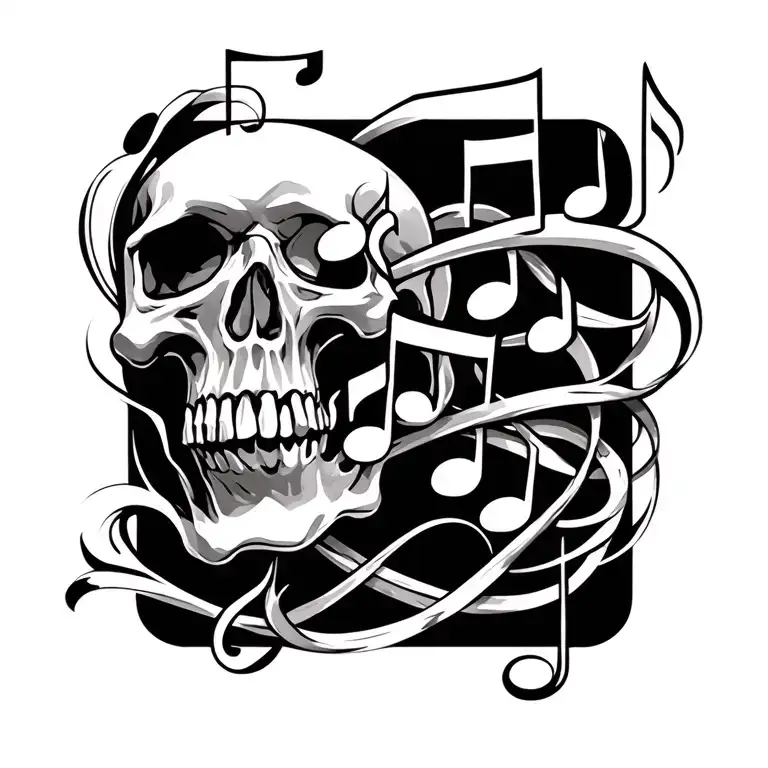 Skull & Music Notes Intertwined