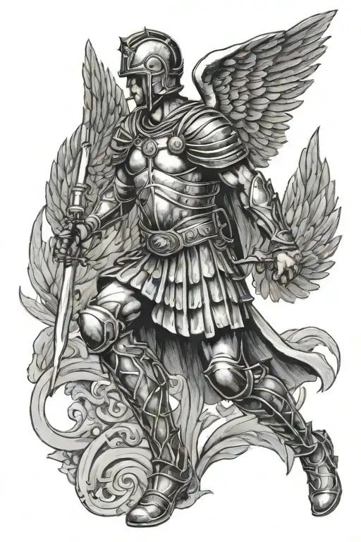 300 Roman Soldier With Wounded Wings On Knees To Cross Shining Above Him
