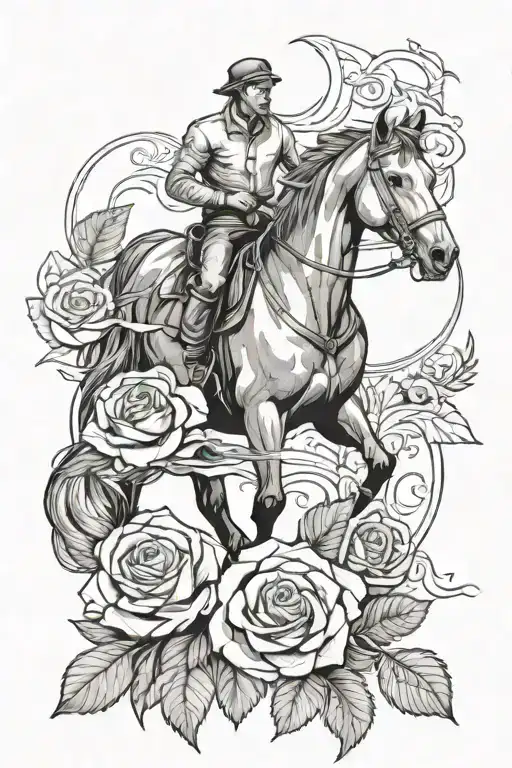 Weihmeraner And Horse And Rose Tattoo