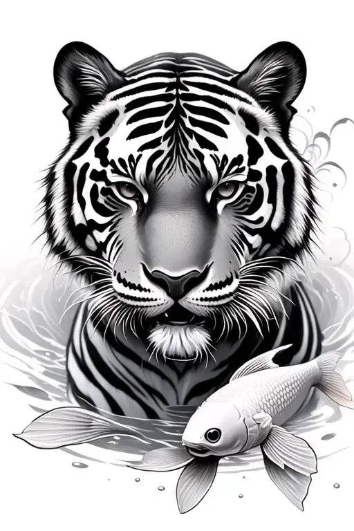 Black White Tiger Realism And Carp Koi On Caviar
