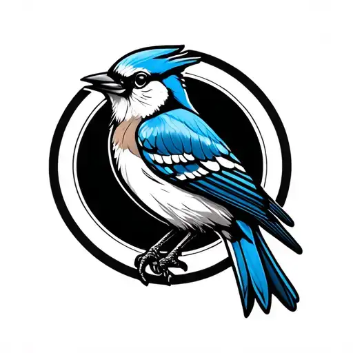 Simple Circle Line Border With Bluejay Bird