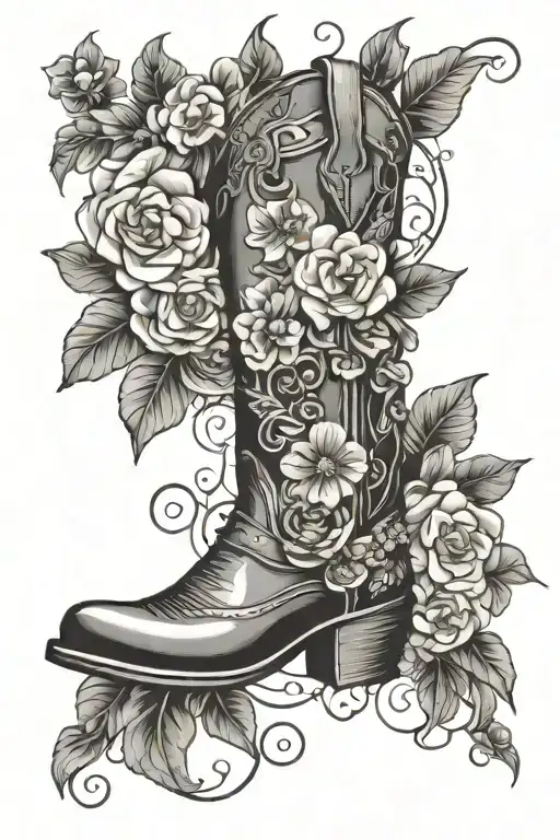 Western Boot With May And August Flowers