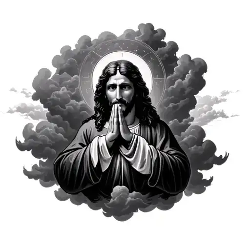 Prayer With Clouds Surrounding Jesus Stripped