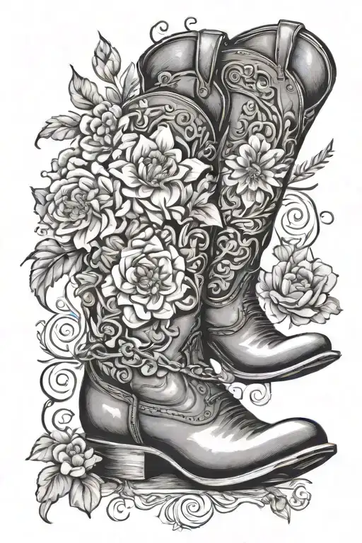 Western Boot With May And August Birth Flowers