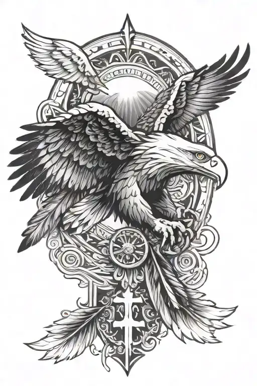 A Cross With An Eagle Flying Over It And Other Native American Stuff Featured