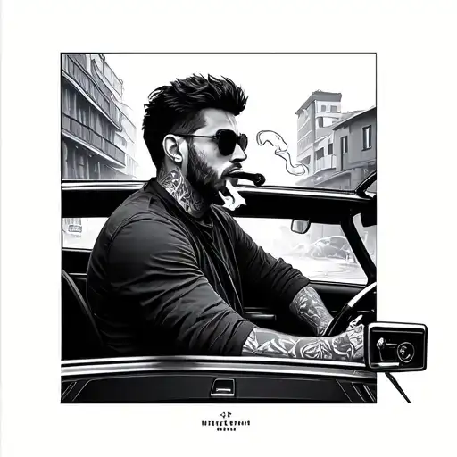 A Man Smoke In Car Driving