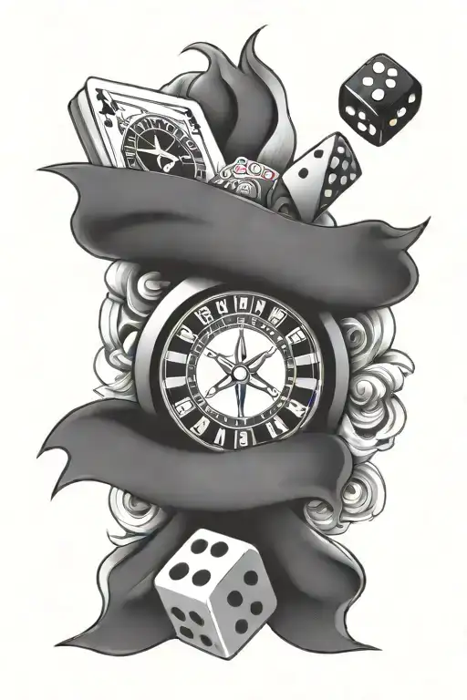 Gambling Theme Arm Sleeve With Dice And Roulette Wheel And Lucky Number 24