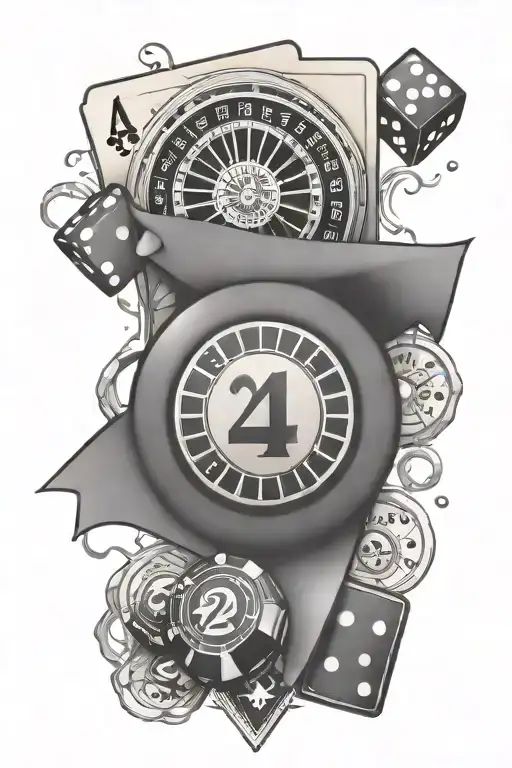 Gambling Theme Arm Sleeve With Dice And Roulette Wheel And Lucky Number 24