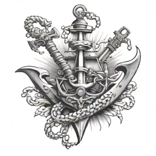 Half Saxaphone Half Ship Anchor Intertwined