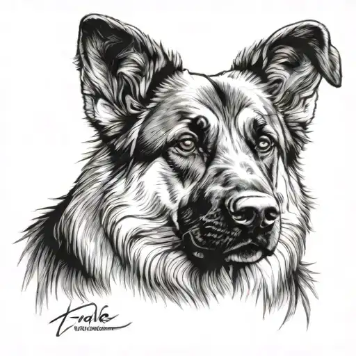 I Would Like A Fine Line German Shepherd Tattoo Of The Front