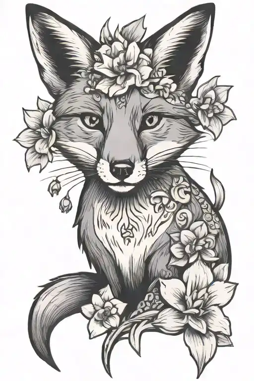 American Traditional Style Fox With Daffodil Bud Wrapped
