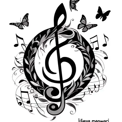 G Clef Symbol With Music Notes And Butterflies Fluttering With Hiraya Manawari Written
