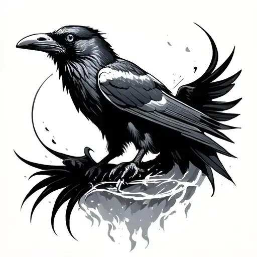 Diving Raven On The Side