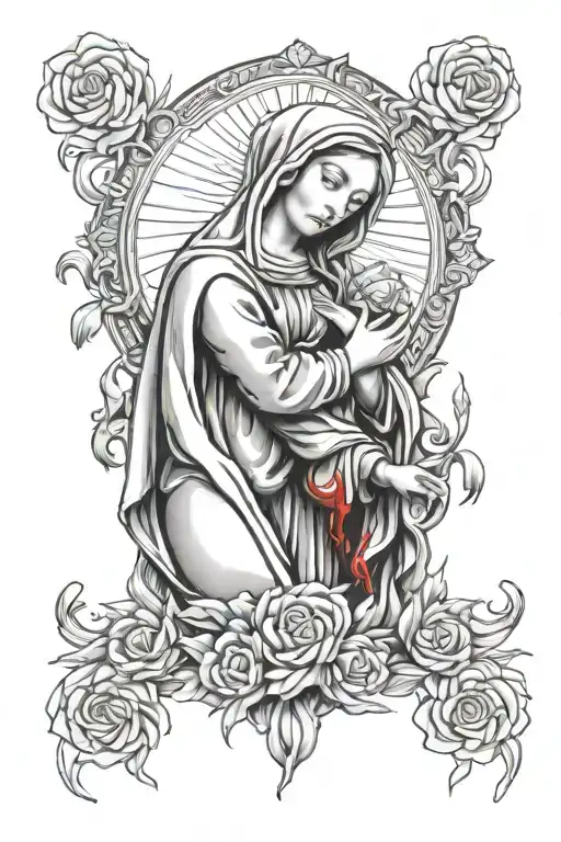 Red Blood Flows From The Virgin Mary Motif