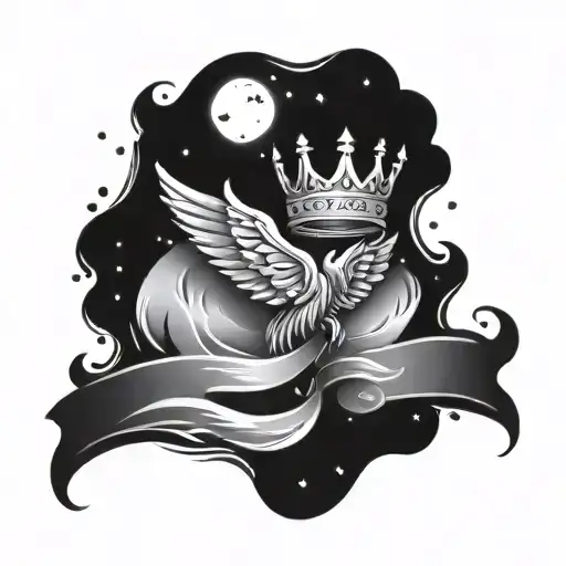 Galaxy Background With A Crown With Wings