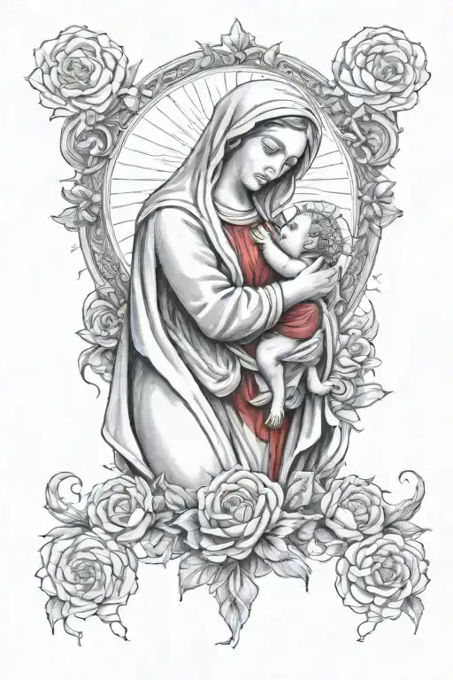 Red Blood From The Virgin Mary Motif Symbolizing Love And Connection Tattoo