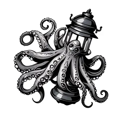 Lantern Wrapped In Old School Tattoo Octopus