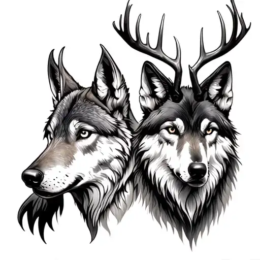 Stag And Wolf