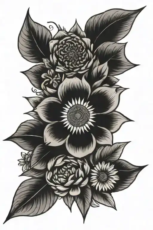 Navy Ink Sun Arrow Flower