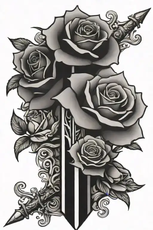 Sword And Roses Intertwined