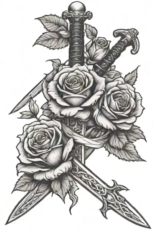 Sword And Roses Intertwined