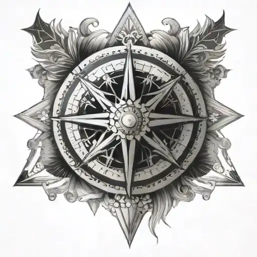 Mandala And Geometric Design Including Compass With Intricated Dotted Shades