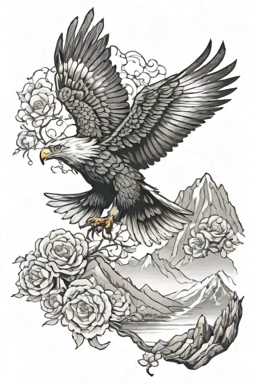 Eagle Soaring Flowers Mountains Trees