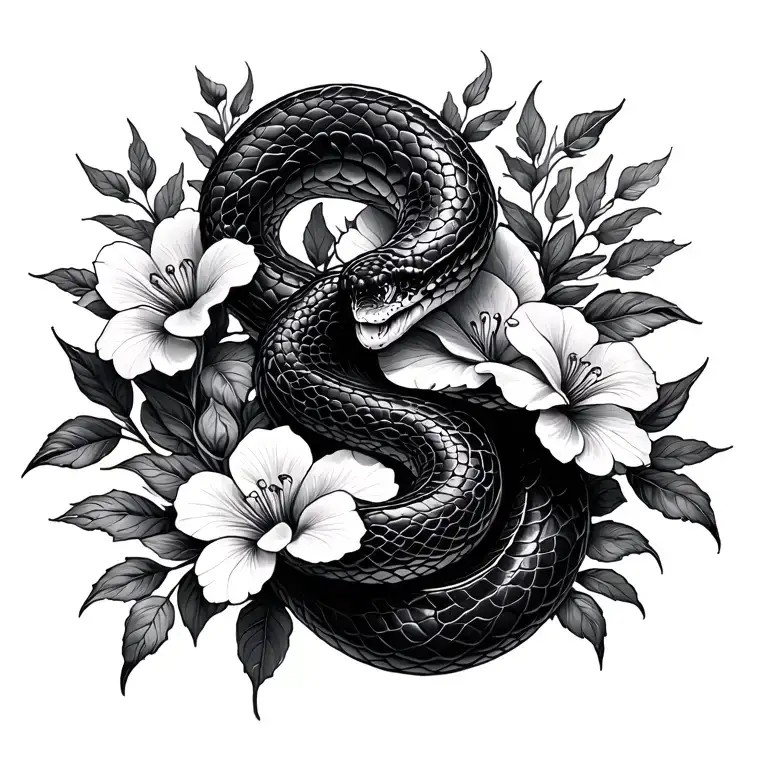 Two Snake And Flowers