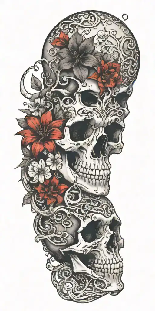 Red Flowers And Vines Made Of Bones